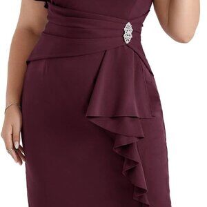 Plus Size Women's One Shoulder Bodycon Dress Cocktail Ruching Rhinestones